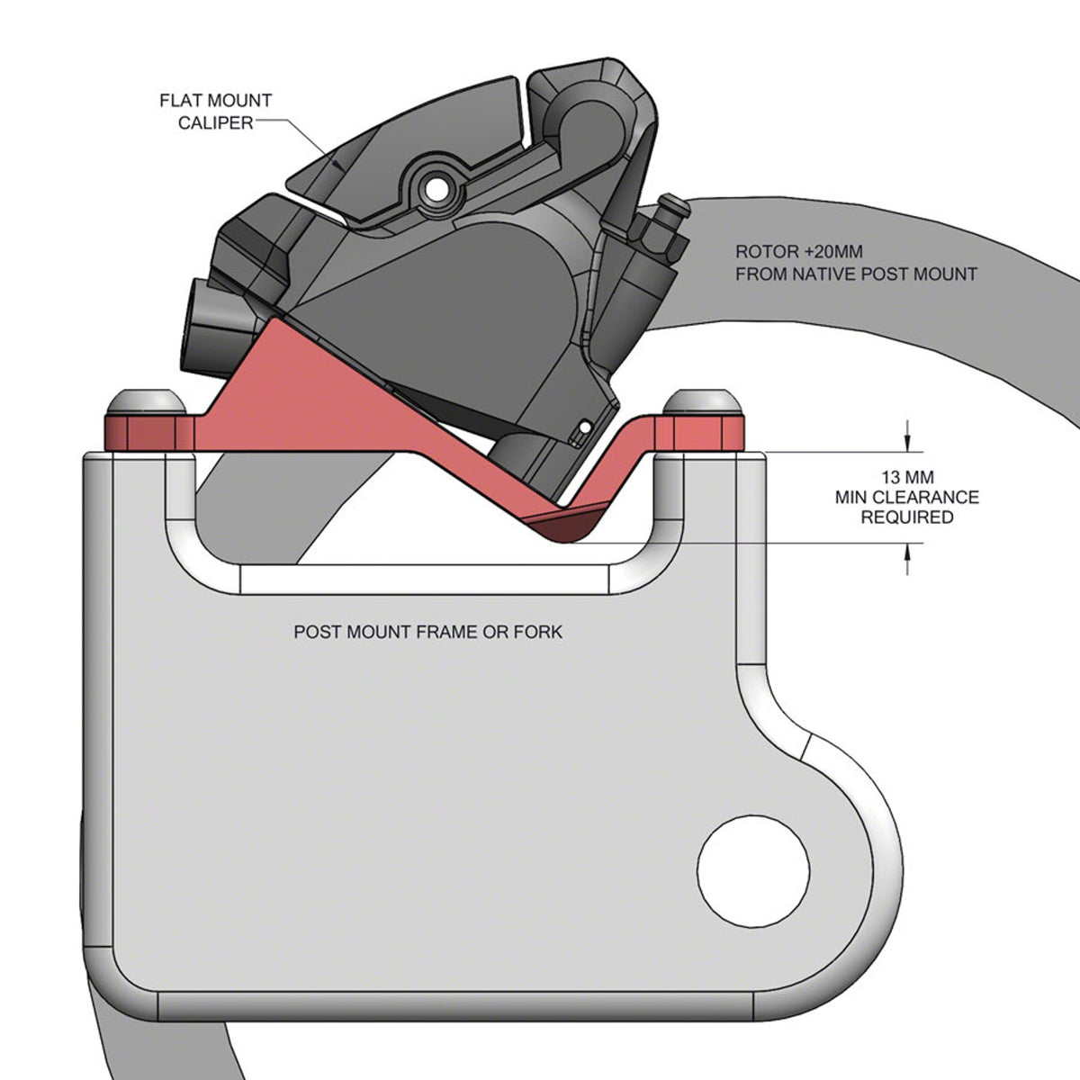 Disc Brake Adapter - Post To Flat Mount, +20mm