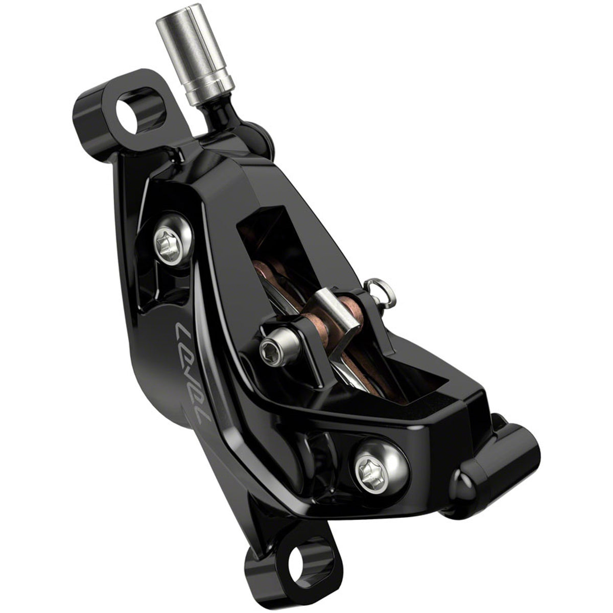 Level Silver Stealth 4-Piston Disc Brake And Lever - Post Mount - Aluminum Lever - SS Hardware - C1 - Black