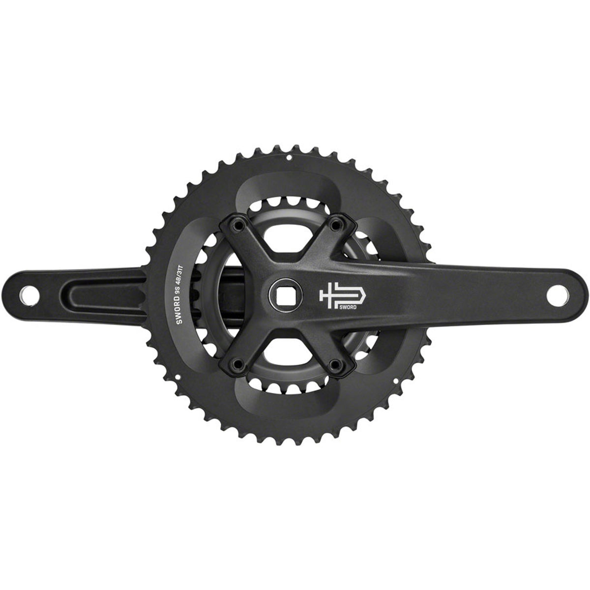 Sword Black 2x Crankset - 9-Speed - 110/80 Asym BCD - JIS Square Taper Spindle Interface