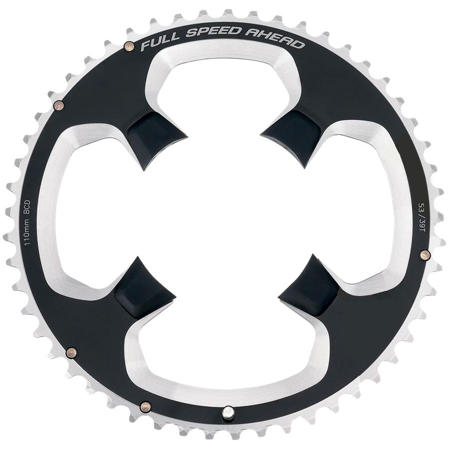 FSA PowerBox Road Chainring, 1x 53T Tooth Count, 110BCD Asymmetric Bolt Pattern, 4-Bolt Interface – Black