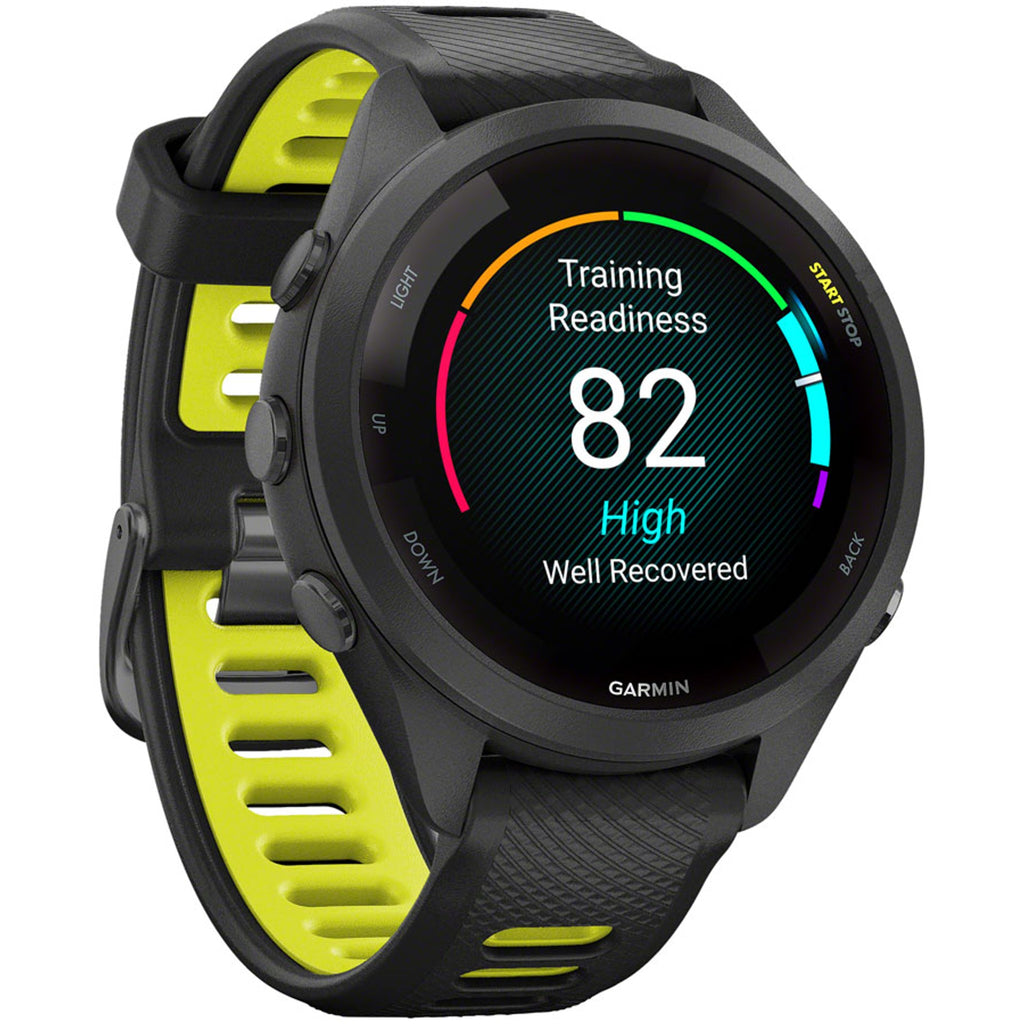 Forerunner 265S GPS Smartwatch - 42mm, Black Bezel and Case, Black/Amp Yellow Silicone Band