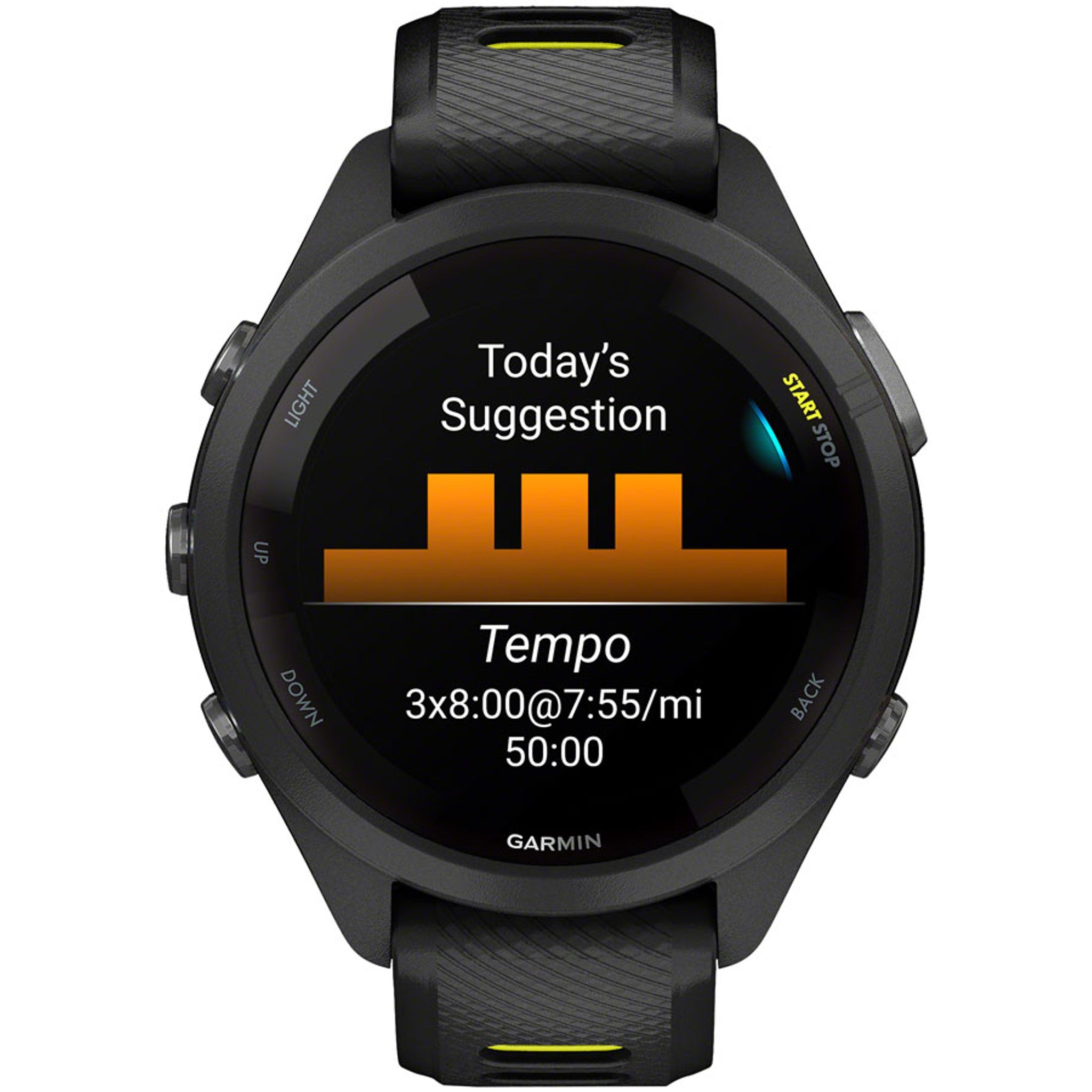 Forerunner 265S GPS Smartwatch - 42mm, Black Bezel and Case, Black/Amp Yellow Silicone Band