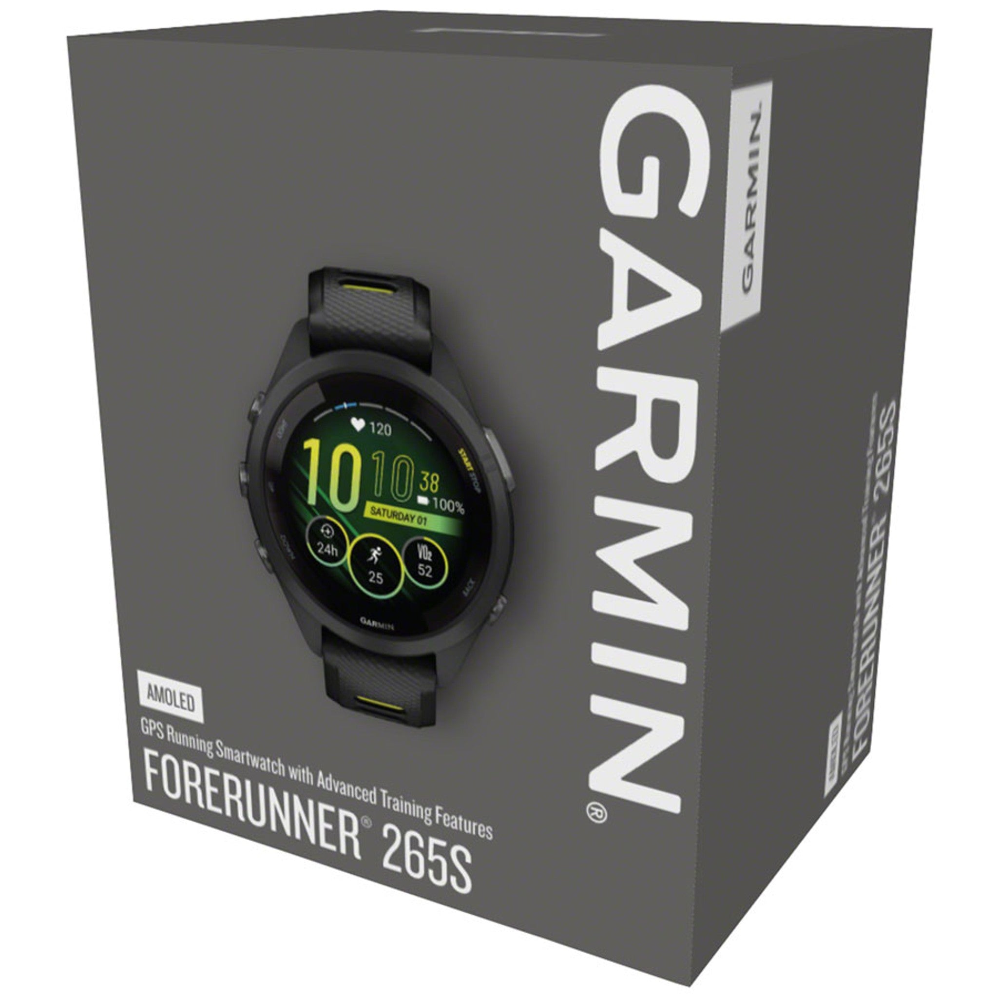 Forerunner 265S GPS Smartwatch - 42mm, Black Bezel and Case, Black/Amp Yellow Silicone Band