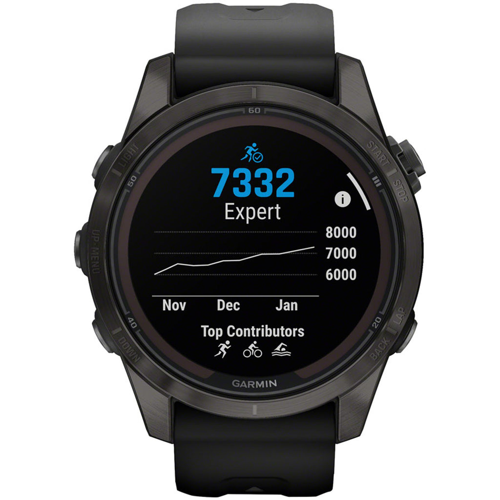 fenix 7S Pro Sapphire Solar Smartwatch - 42mm, Carbon Gray DLC Titanium Case, Black Band