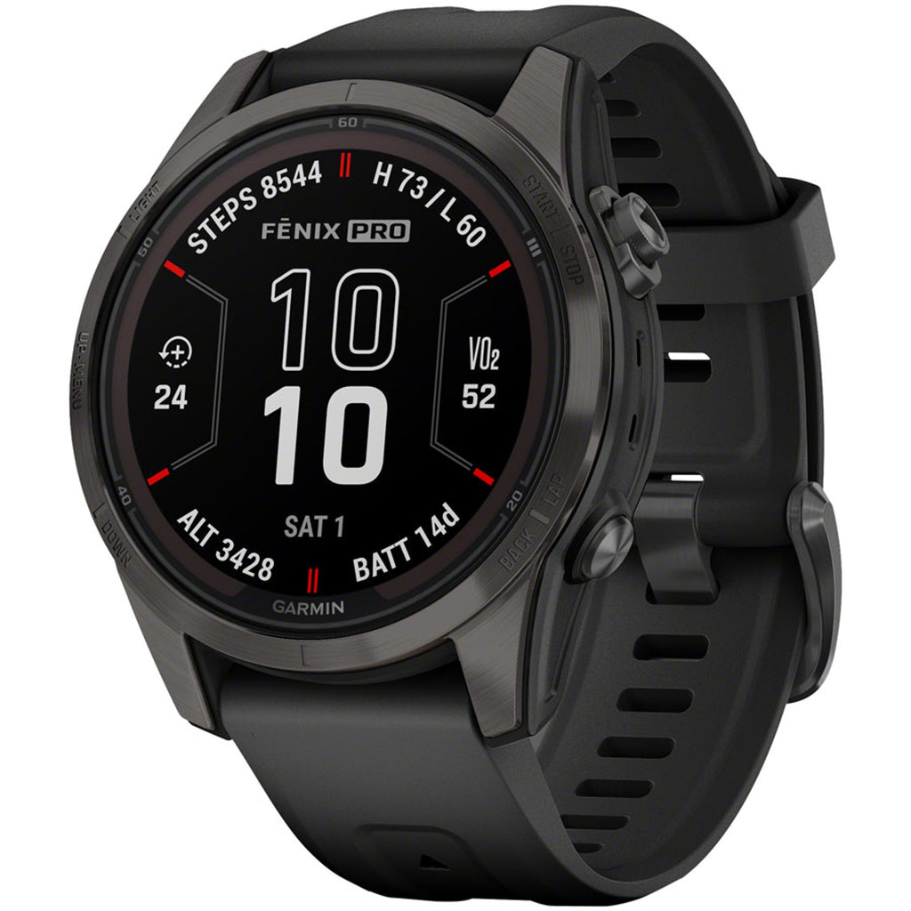 fenix 7S Pro Sapphire Solar Smartwatch - 42mm, Carbon Gray DLC Titanium Case, Black Band