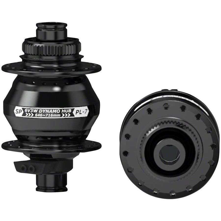 7 Series Dynamo Front Hub - PL-7,  6V 3W, 12 x 100mm, Centerlock, 32H, Black