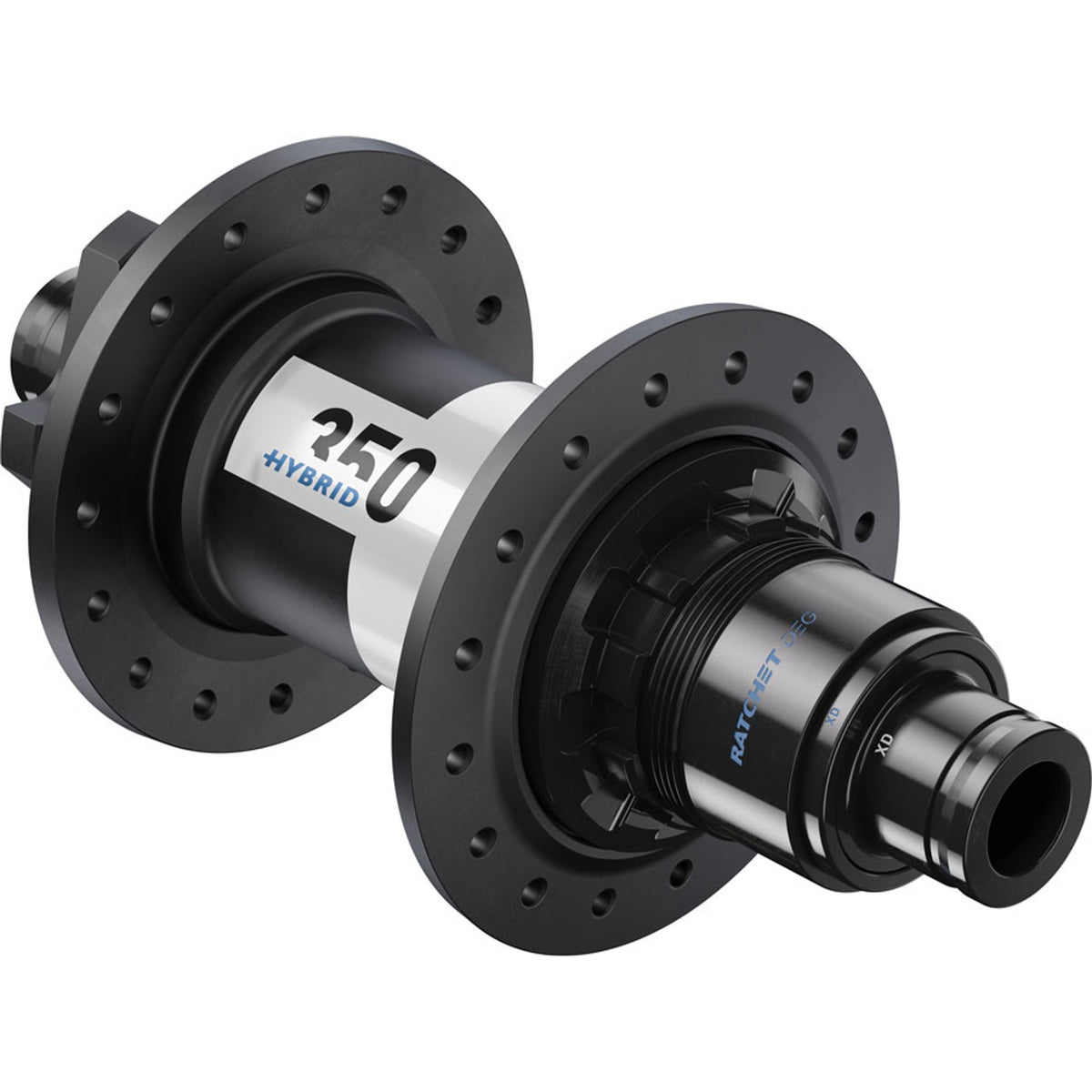 350 Deg Hybrid Rear Hub - 6-Bolt - 32H - DEG 60 DF - 12 x 148mm - Black/White - 12mm Thru x 148mm - 6-Bolt Disc - J-Bend
