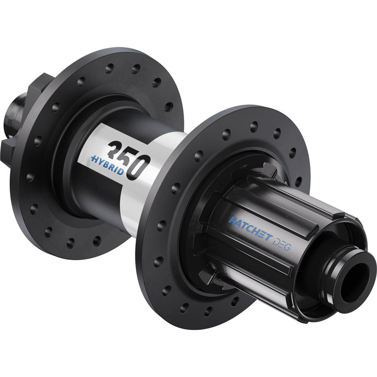 350 Deg Hybrid Rear Hub - 6-Bolt - 32H - DEG 60 DF - 12 x 148mm - Black/White - 12mm Thru x 148mm - 6-Bolt Disc - J-Bend