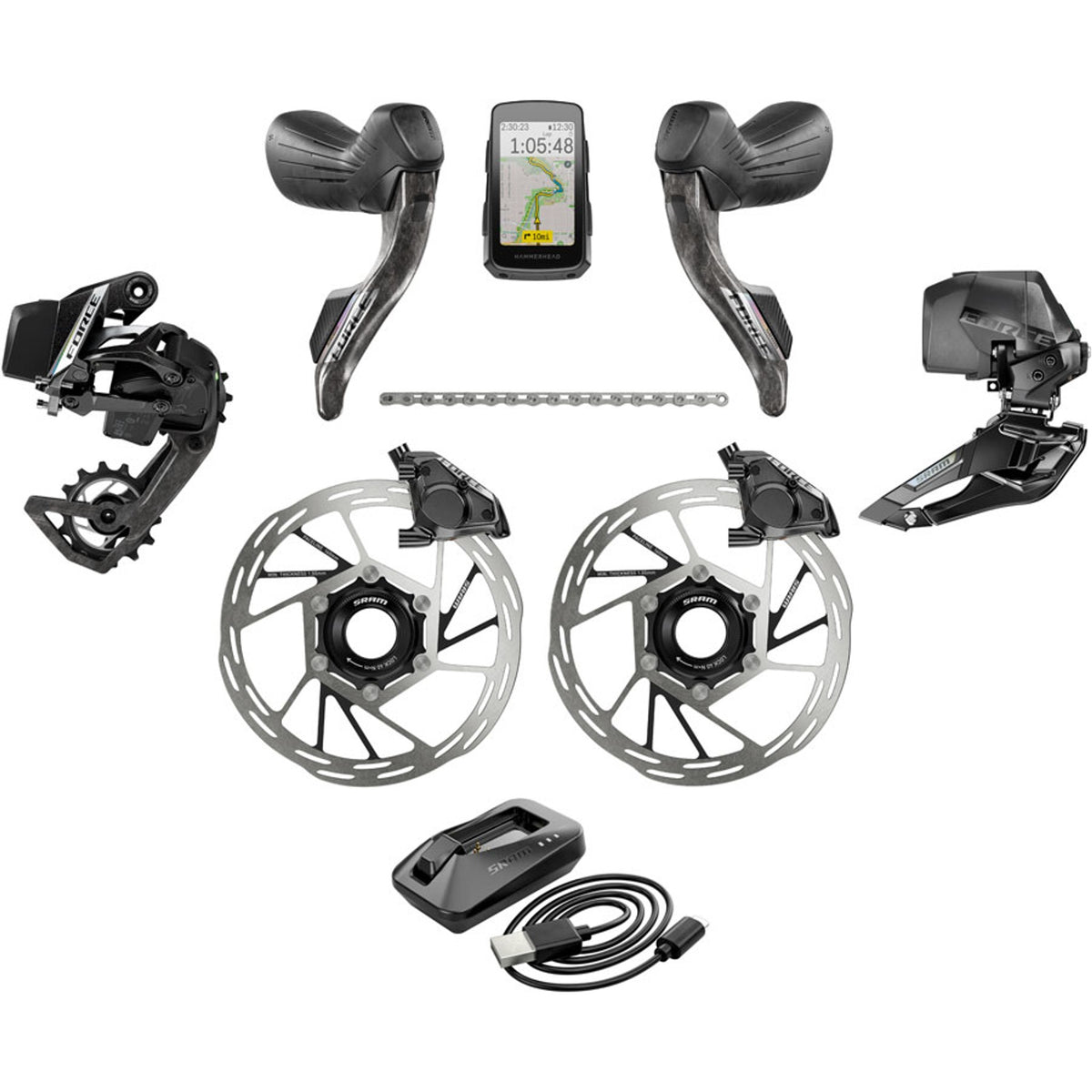 Force Etap AXS Electronic Groupset E1/E2 - 2x12-Speed - HRD Shift/Brake Levers - FM Calipers - Chain - F/R Derailleurs