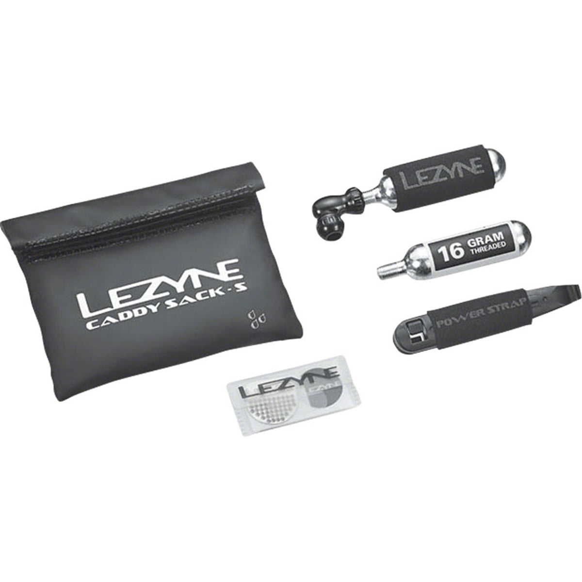 Lezyne Caddy Sack Pouch with C02 Tire Repair Caddy Kit: Black