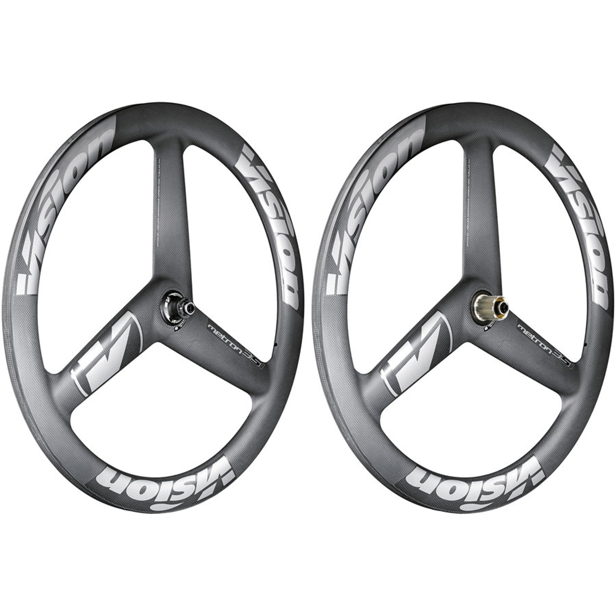 Vision Metron 3-Spoke Wheelset, Tubeless 700c, 3-Spoke Aero Design, Disc Brake, Center Lock Rotor Mount – Black